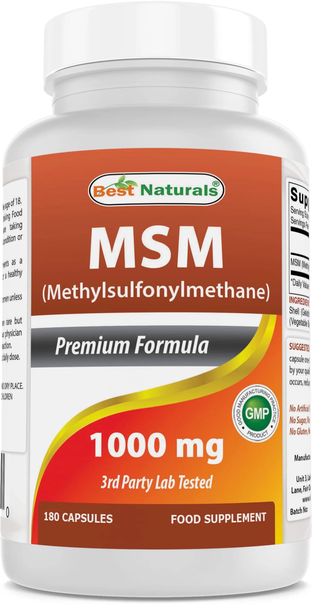 Best Naturals MSM 1000 mg 180 Capsules | Supports Bone & Joint Health, USA Import — Capsule