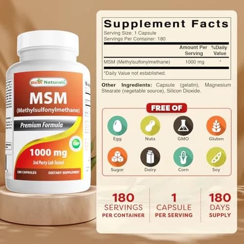 Best Naturals MSM 1000 mg 180 Capsules | Supports Bone & Joint Health, USA Import thumbnail 2