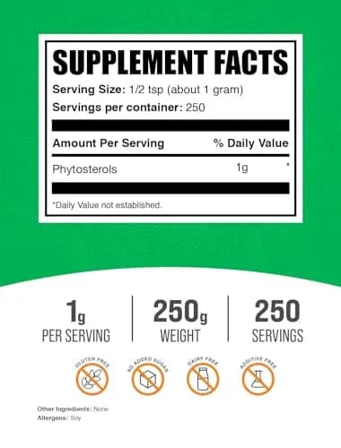 BulkSupplements.com Phytosterols Powder - Gluten Free, 1g per Serving, 250g | Supports Overall Wellness thumbnail 2