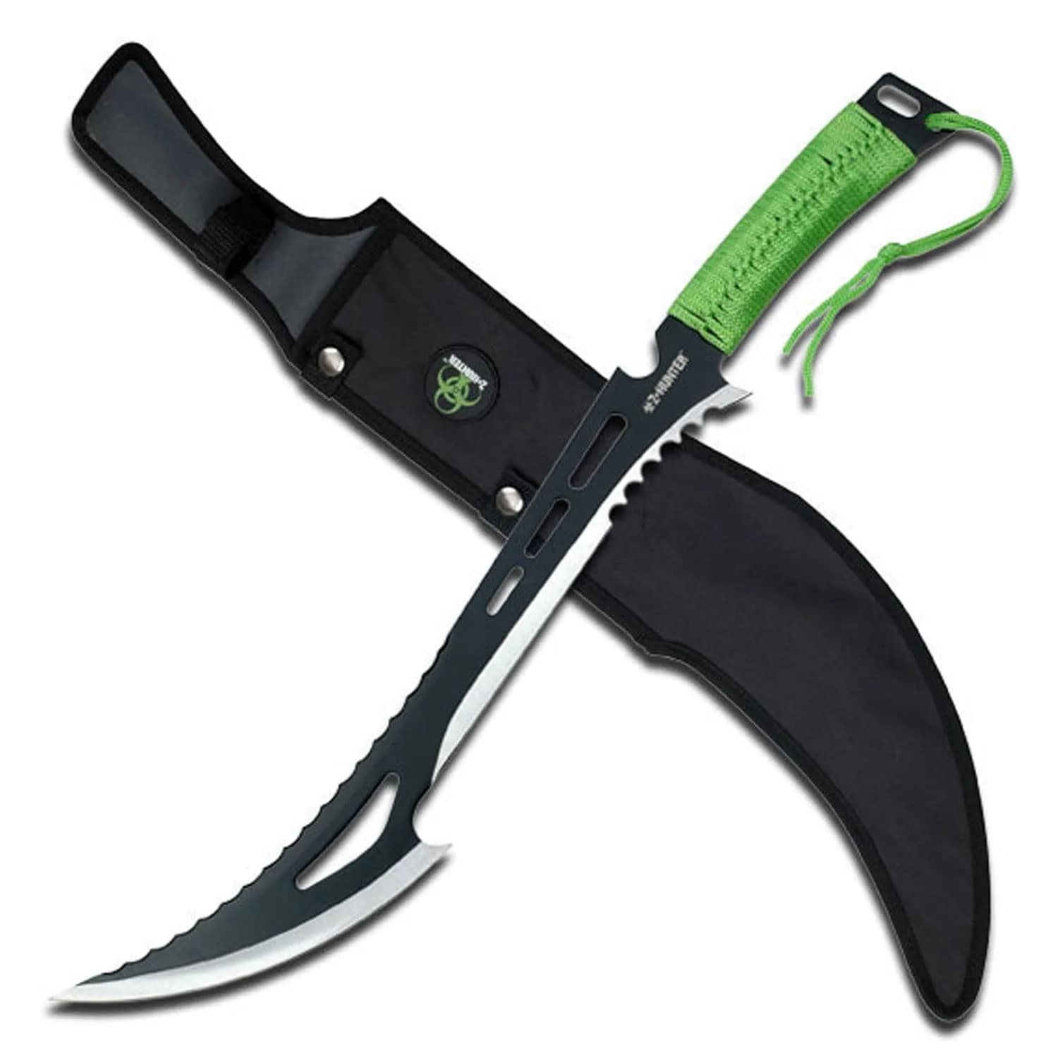 Z-Hunter Fixed Blade Machete 23.75in | Full Tang Stainless Steel, Green Cord Handle — Green
