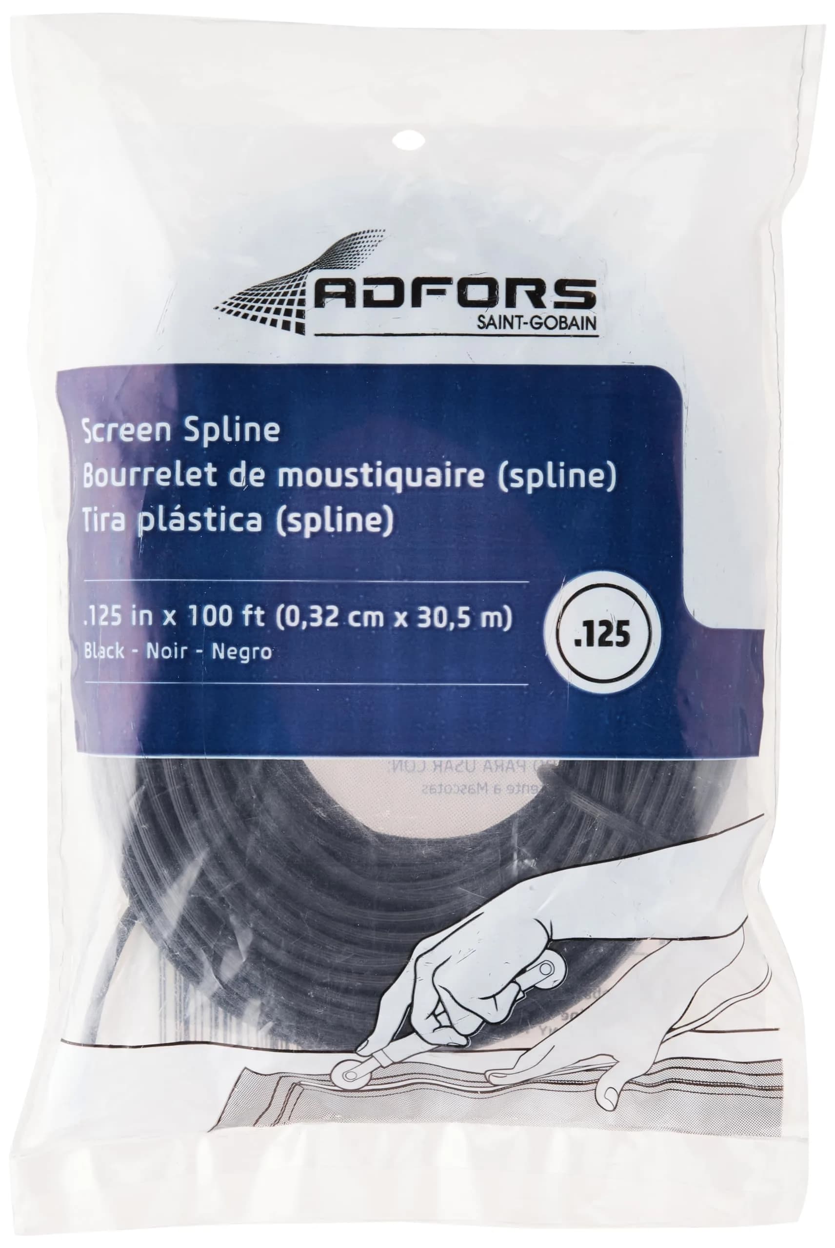 Saint-Gobain ADFORS Black Spline 3.18mm (0.125 in) x 30.48m (100 ft) | Secures Screen into Frame Channel