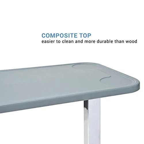 Graham-Field Lumex Overbed Table with Wheels | Height Adjustable Bedside Table for Home or Hospital Use, Grey thumbnail 5