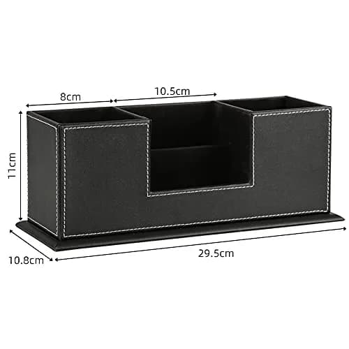 KINGFOM Double Holder Leather Desk Organizer 29.5cm (11.6in) | Organizes Pens, Phones, and Office Supplies thumbnail 3