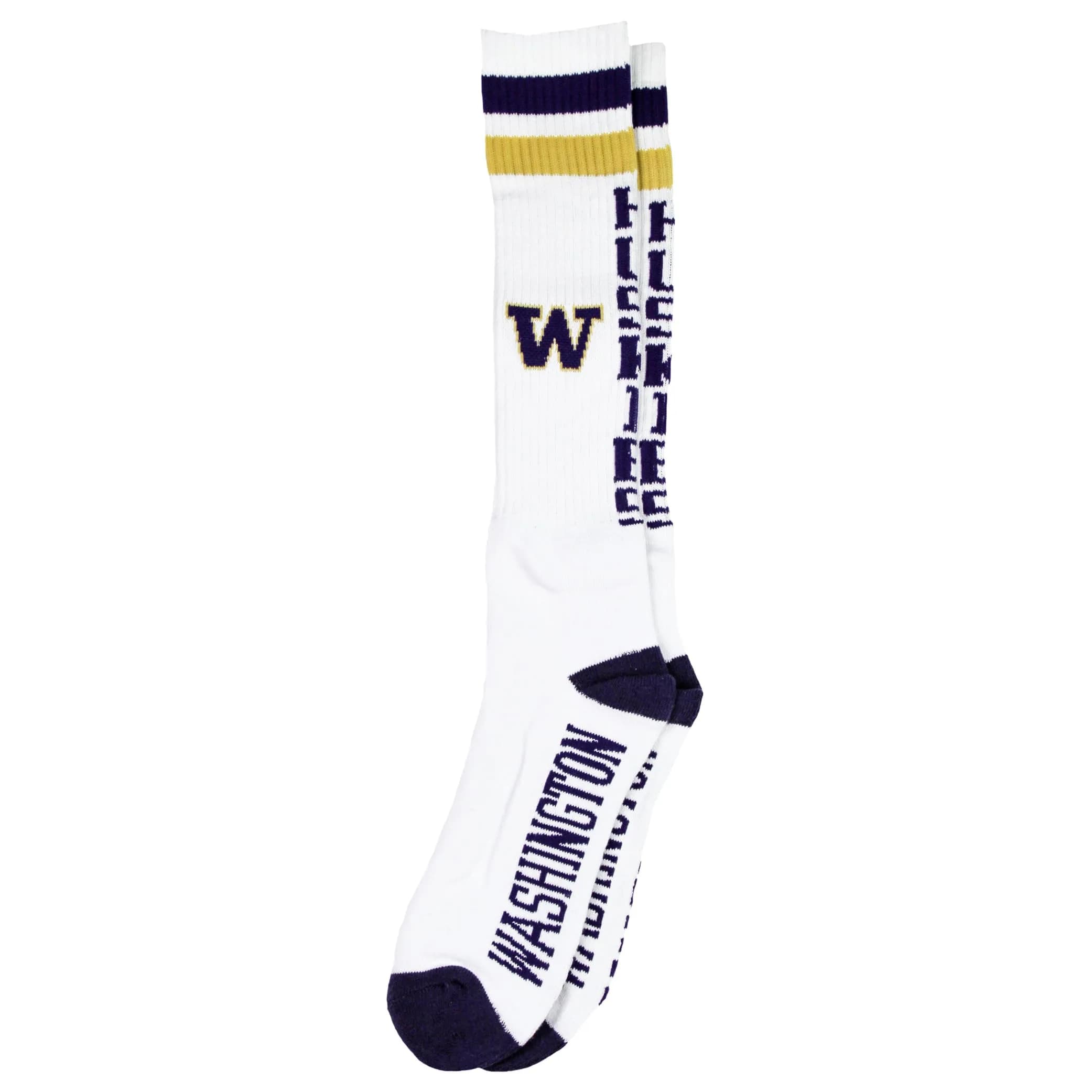 Donegal Bay Washington Huskies White Tube Socks | NCAA Licensed, Knee-High, Soft & Durable — White/Purple/Gold