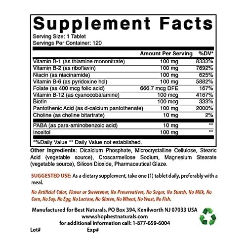 Best Naturals B-100 Complex Vitamin Tablets 120 Count | Supports Cellular Energy Production thumbnail 2