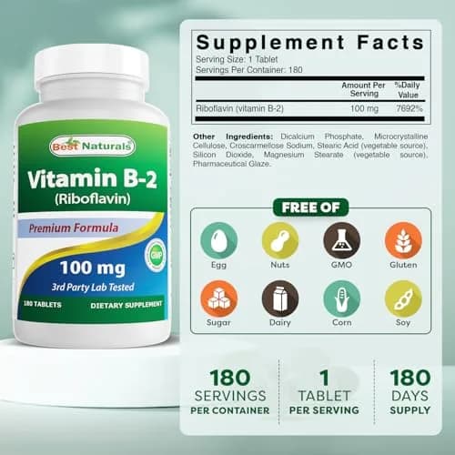 Best Naturals Vitamin B2 100 mg | Premium Riboflavin Tablets for Energy & Metabolism thumbnail 2