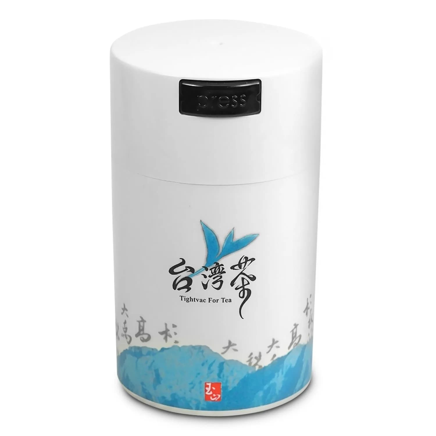 Tightpac Food Storage Container 0.57L | Airtight Vacuum Seal for Dry Goods & Snacks — White Blue Tea Design