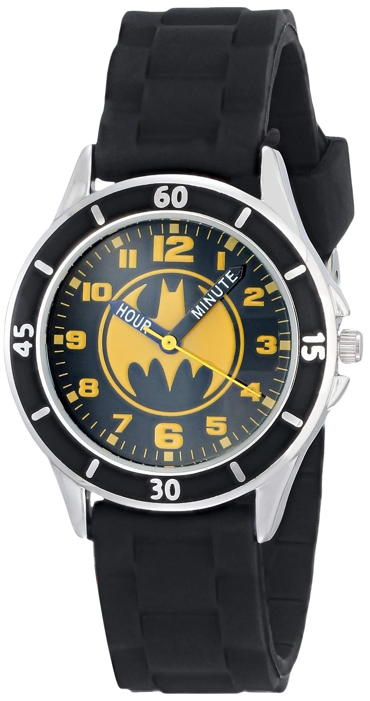 Accutime Boys' Analog Quartz Watch with Rubber Strap, Black & Yellow | Learn Time & Gift Ready