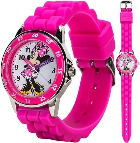 Accutime Disney Minnie Mouse Kids' Time Teacher Watch – Pink Rubber Strap, Analog Dial, 33mm Case | Educational Watch for Girls thumbnail 1