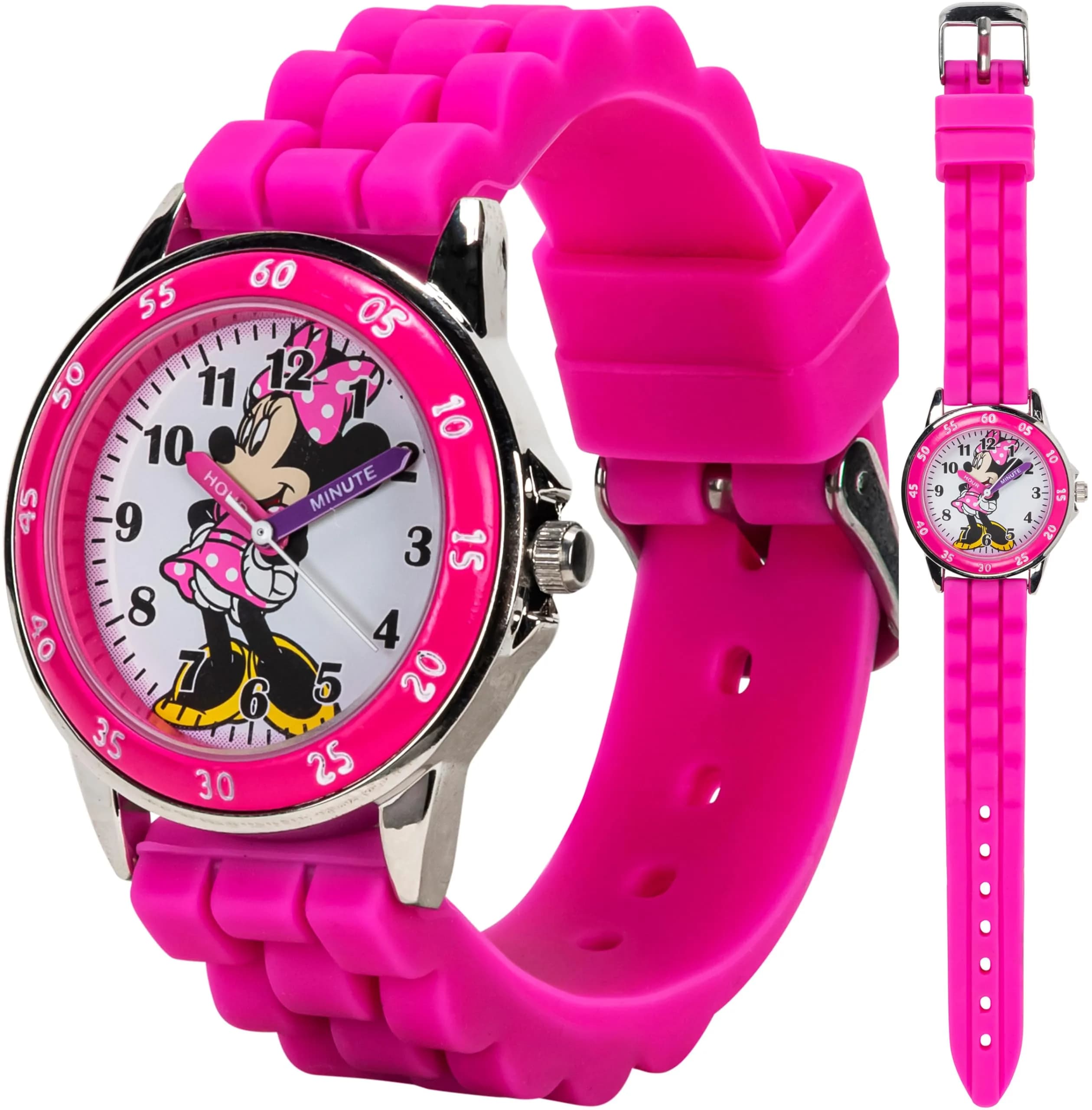 Accutime Disney Minnie Mouse Kids' Time Teacher Watch – Pink Rubber Strap, Analog Dial, 33mm Case | Educational Watch for Girls - main product image