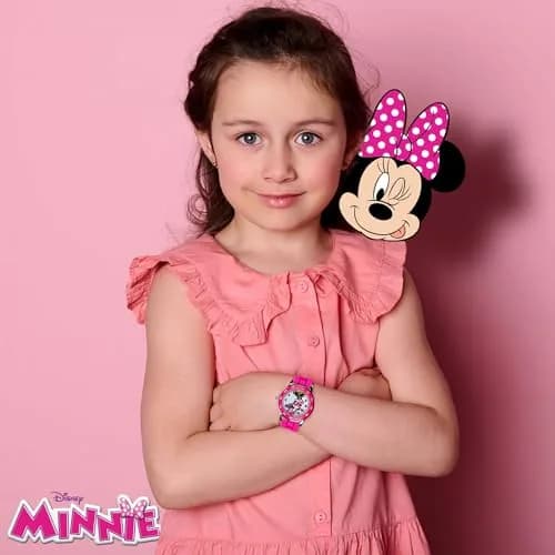 Accutime Disney Minnie Mouse Kids' Time Teacher Watch – Pink Rubber Strap, Analog Dial, 33mm Case | Educational Watch for Girls thumbnail 2