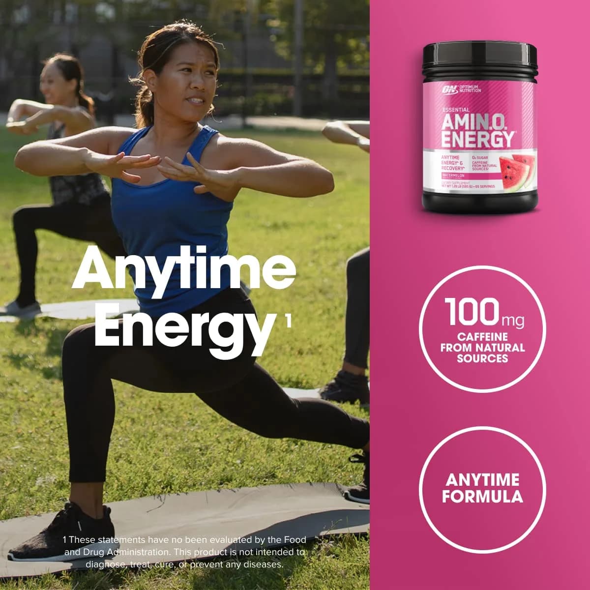 Optimum Nutrition Essential AmiN.O. Energy Watermelon Flavor Pre Workout Powder, 65 Servings | Supports Recovery & Energy - view 4