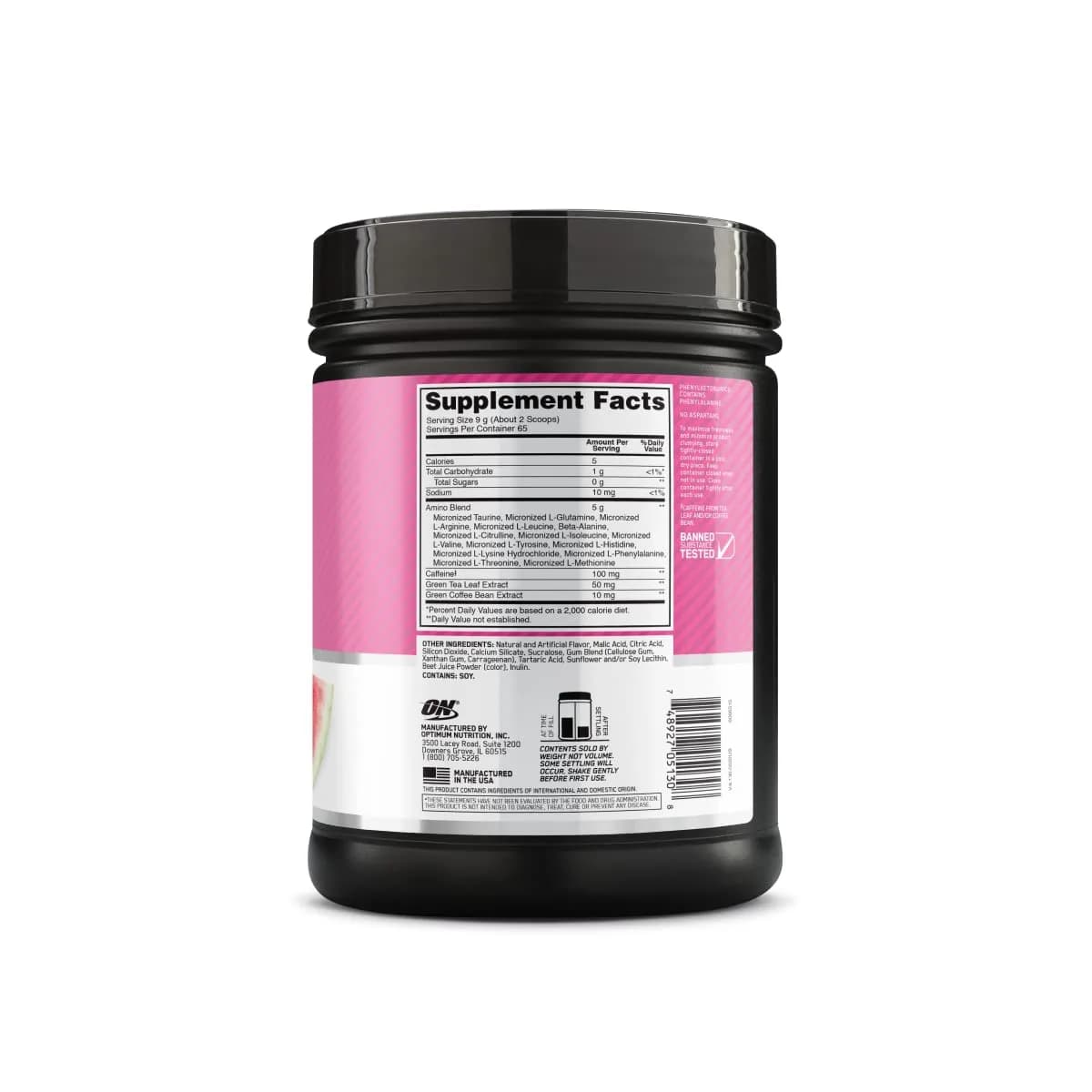 Optimum Nutrition Essential AmiN.O. Energy Watermelon Flavor Pre Workout Powder, 65 Servings | Supports Recovery & Energy - view 7