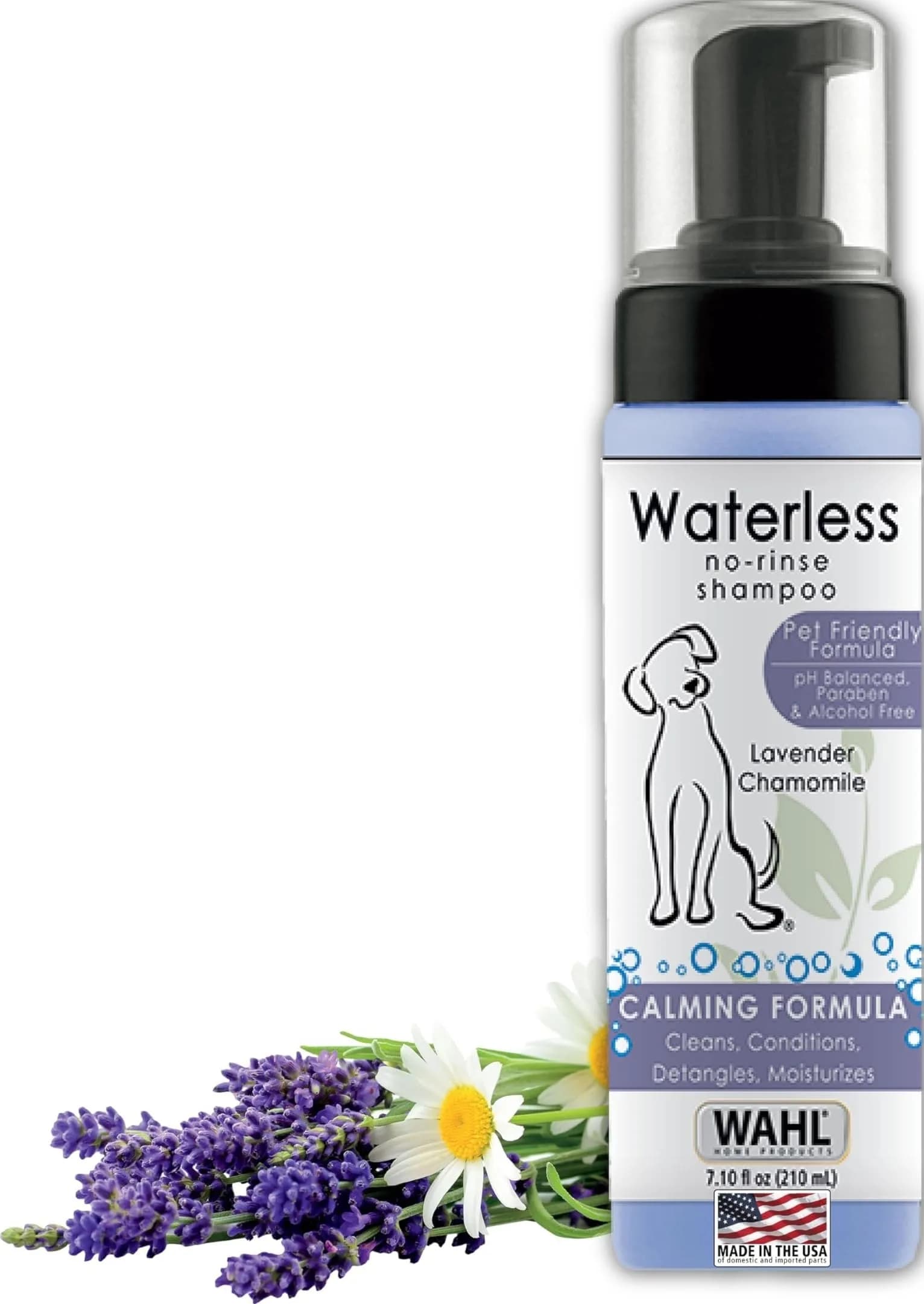 Wahl Waterless No Rinse Shampoo for Animals, Lavender Chamomile 210ml (7.1 Fl Oz) | Gentle Pet Cleaning & Conditioning - main product image