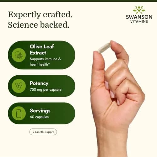 Swanson Olive Leaf Extract Heart Health 60 Capsules | Supports Immunity & Cardiovascular Wellness thumbnail 3