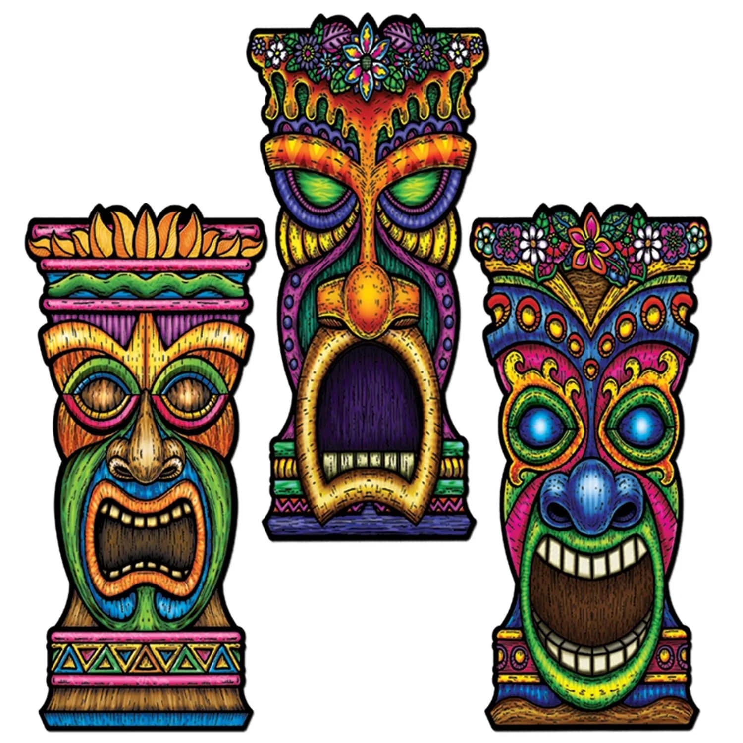 Beistle 24-Pack Tiki Cutouts, 22-Inch | Colorful Party Decor for Luau & Festive Events