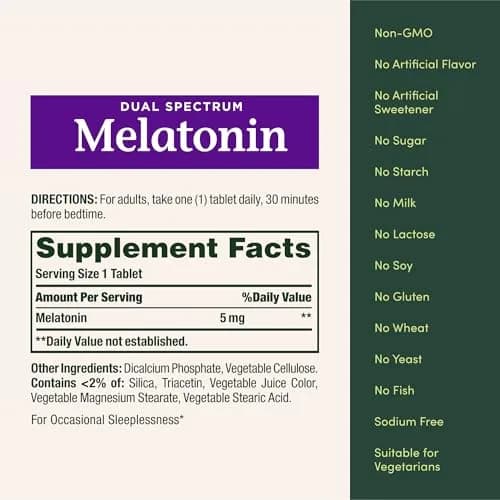 Nature's Bounty Melatonin 5mg Dual Spectrum Bi-Layer Tablets 60 Count (1.7 oz) | Drug-Free Sleep Aid for Occasional Sleeplessness thumbnail 5