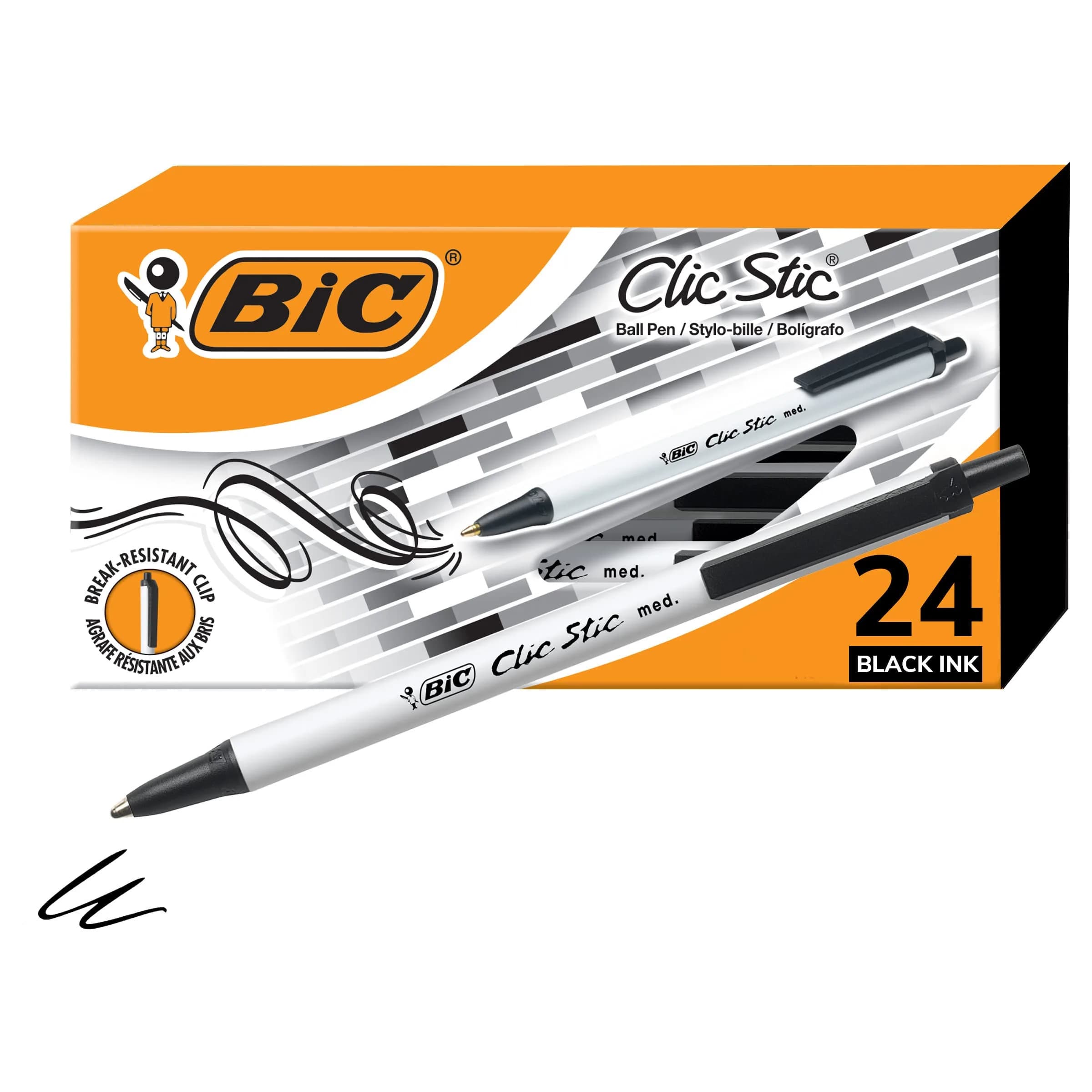 BIC Clic Stic Retractable Ballpoint Pens, Medium Point, 24-Count | Smooth Ink Flow for Students and Office