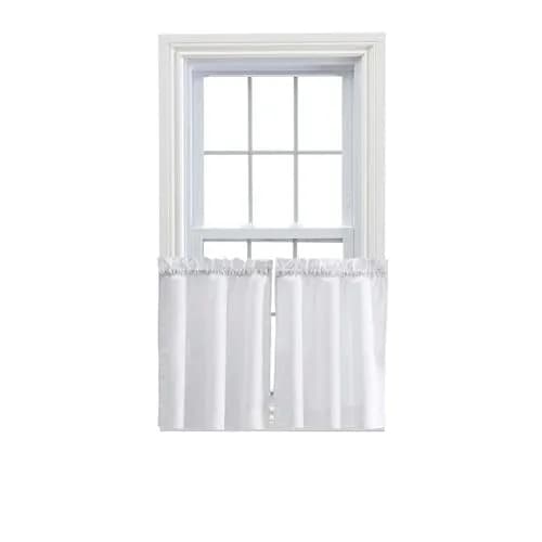Ellis Curtain Stacey Sheer 56x45 Tailored Tier Pair Curtains, White | Light-Filtering Privacy for Indian Homes thumbnail 1