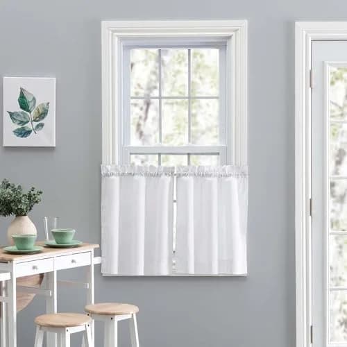 Ellis Curtain Stacey Sheer 56x45 Tailored Tier Pair Curtains, White | Light-Filtering Privacy for Indian Homes thumbnail 2