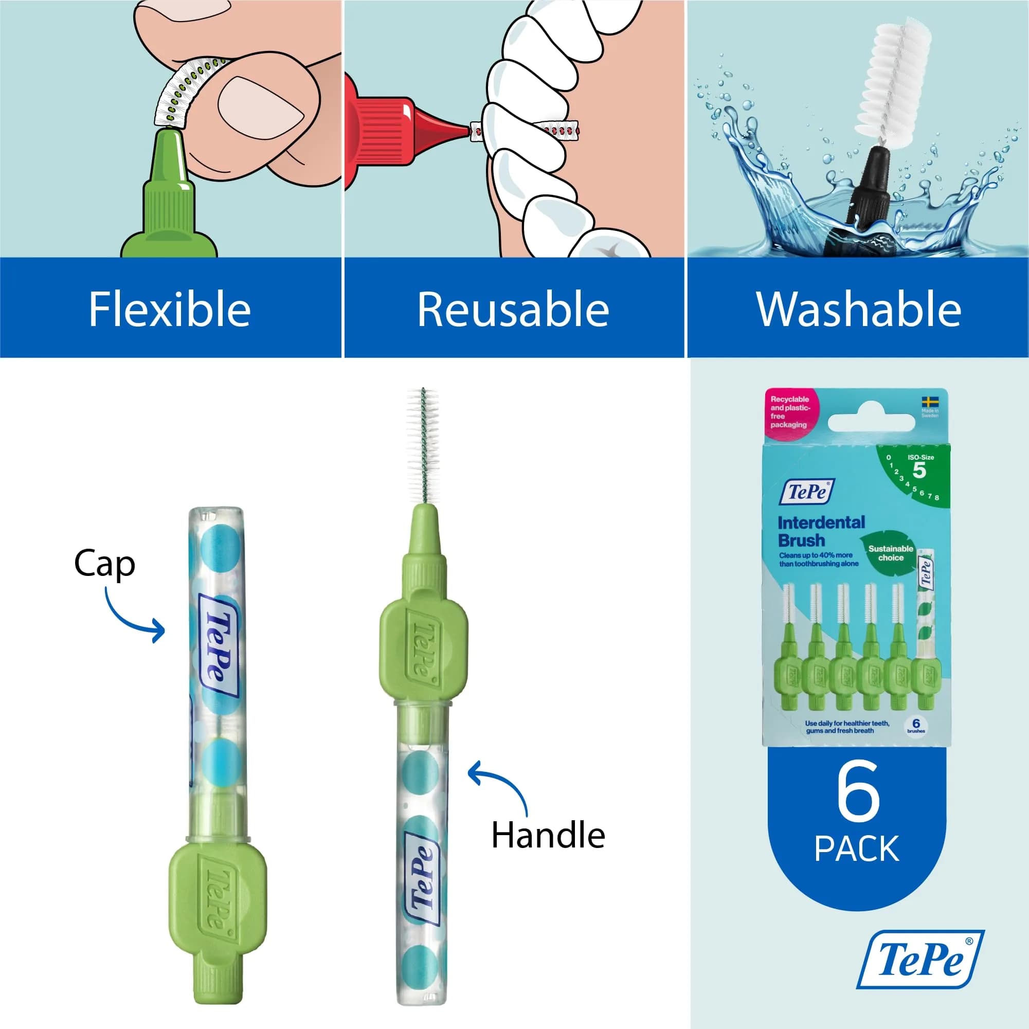 TePe Interdental Brush Original Soft 0.8mm Green | 6 Count Pack - view 5