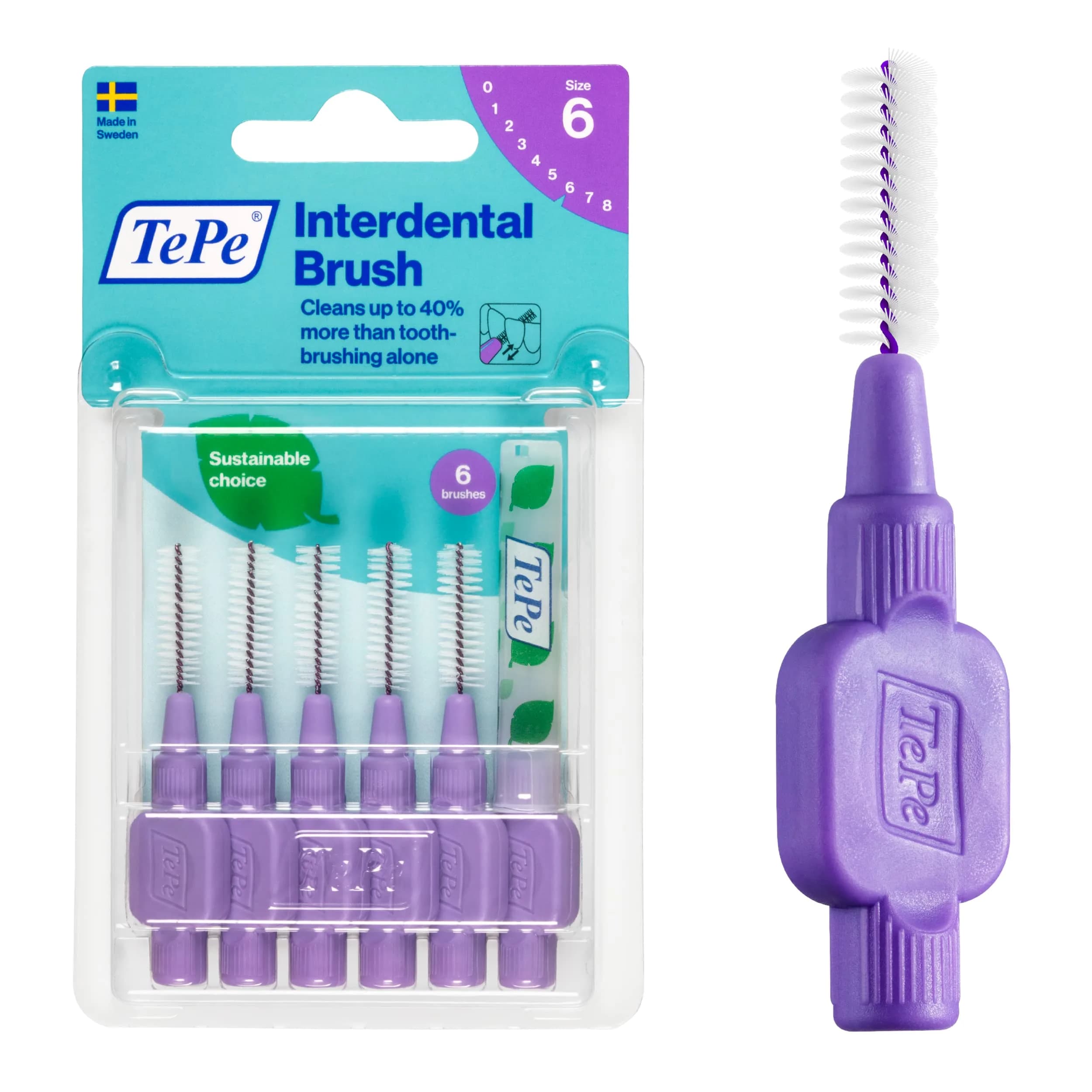 TePe Interdental Brush Original Purple 1.1mm (6 Count) | Soft Dental Brush for Large Gaps - main product image