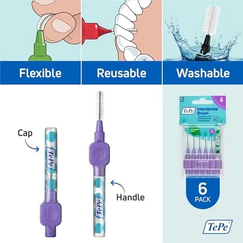 TePe Interdental Brush Original Purple 1.1mm (6 Count) | Soft Dental Brush for Large Gaps thumbnail 5