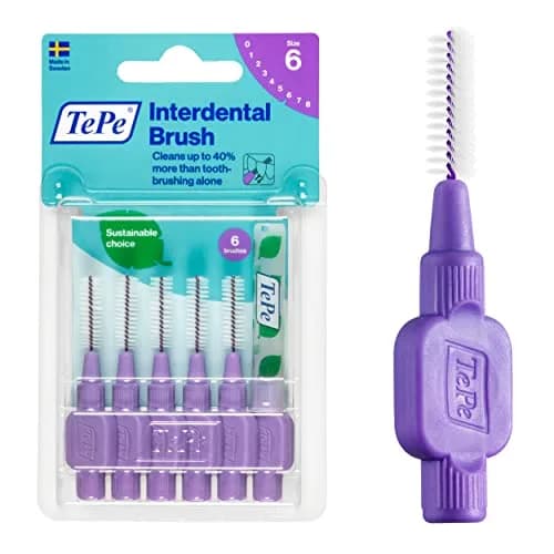 TePe Interdental Brush Original Purple 1.1mm (6 Count) | Soft Dental Brush for Large Gaps thumbnail 1