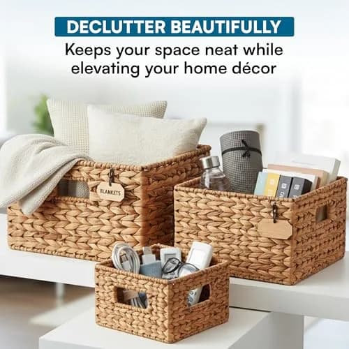 Honey-Can-Do Woven Water Hyacinth Wicker Storage Baskets, Nesting Set of 3 | Elegant & Durable Home Organizer thumbnail 5