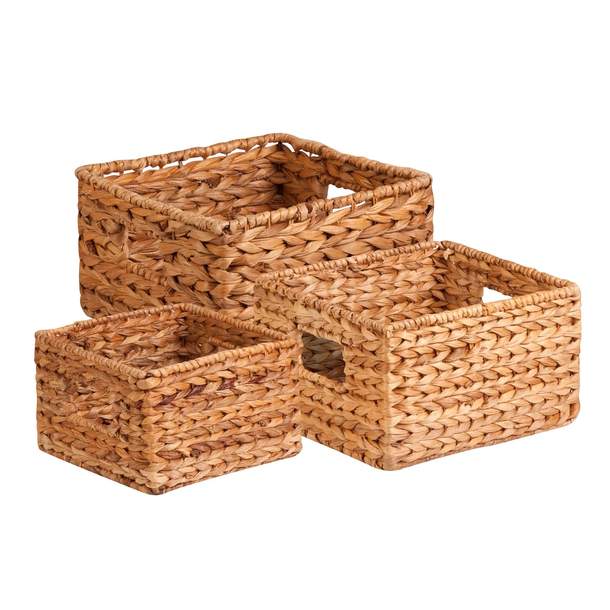Honey-Can-Do Woven Water Hyacinth Wicker Storage Baskets, Nesting Set of 3 | Elegant & Durable Home Organizer — Set of 3
