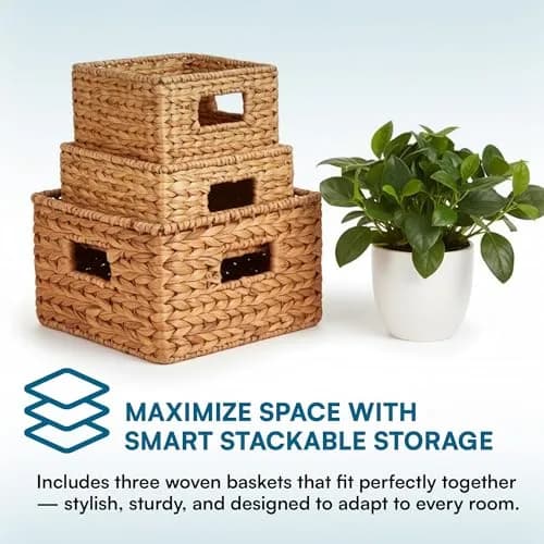 Honey-Can-Do Woven Water Hyacinth Wicker Storage Baskets, Nesting Set of 3 | Elegant & Durable Home Organizer thumbnail 8