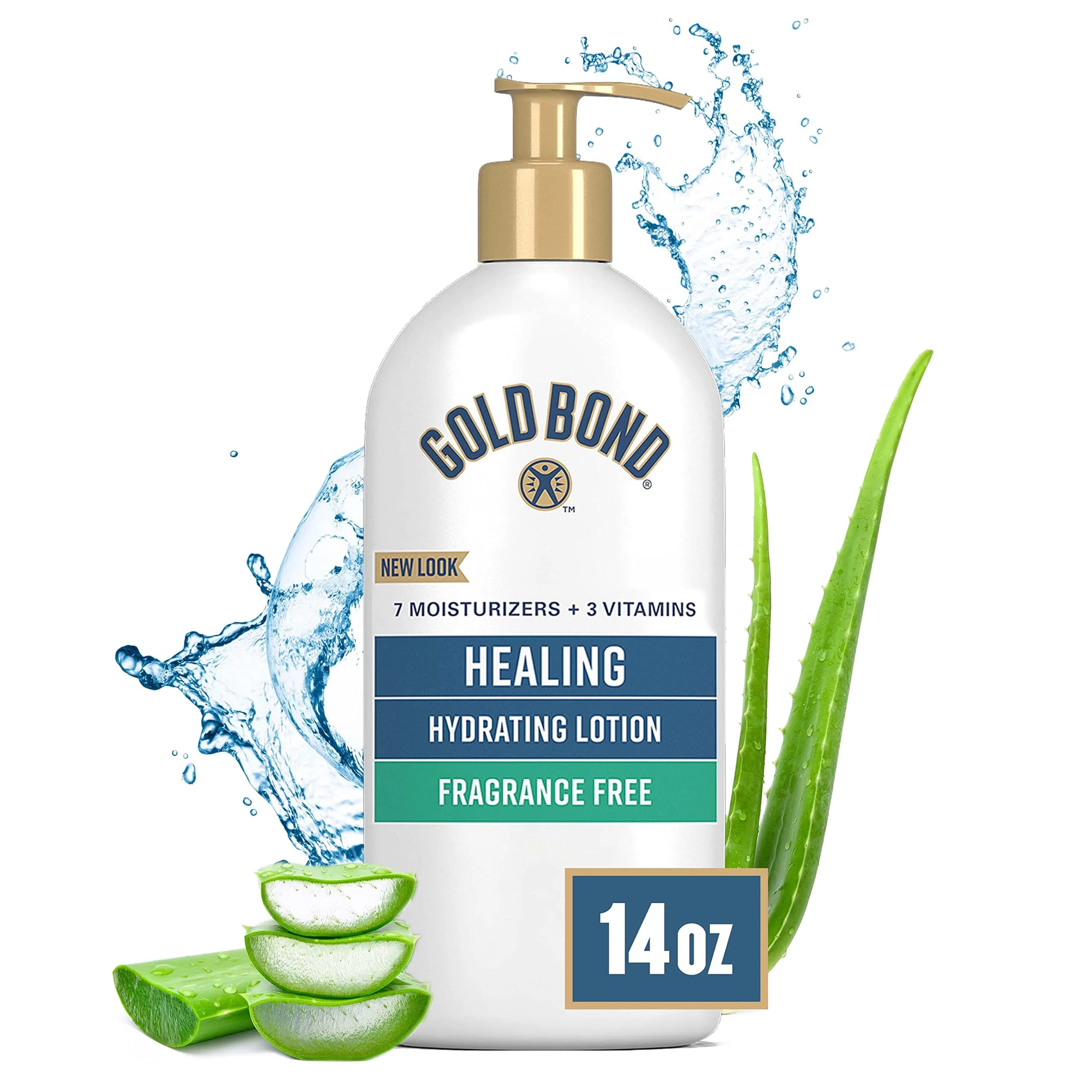 Gold Bond Fragrance Free Healing Hydrating Lotion 14 oz. | 24-Hour Moisture with Aloe, Vitamins & Antioxidants