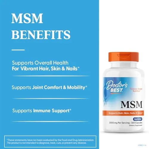 Doctor's Best MSM Supplement Capsules 3000 mg 360 Count | Supports Hair, Skin, Nails, Joint Health & Mobility thumbnail 2
