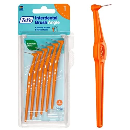 TePe Interdental Brush Angle Orange Size 1 (0.45 mm) | Angled Head for Tight Gaps - main product image