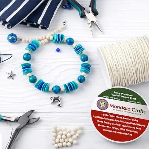 Mandala Crafts Black Waxed Cotton Cord 2mm Diameter 109 Yards | Durable Jewelry Making Thread for Bracelets & Necklaces thumbnail 5