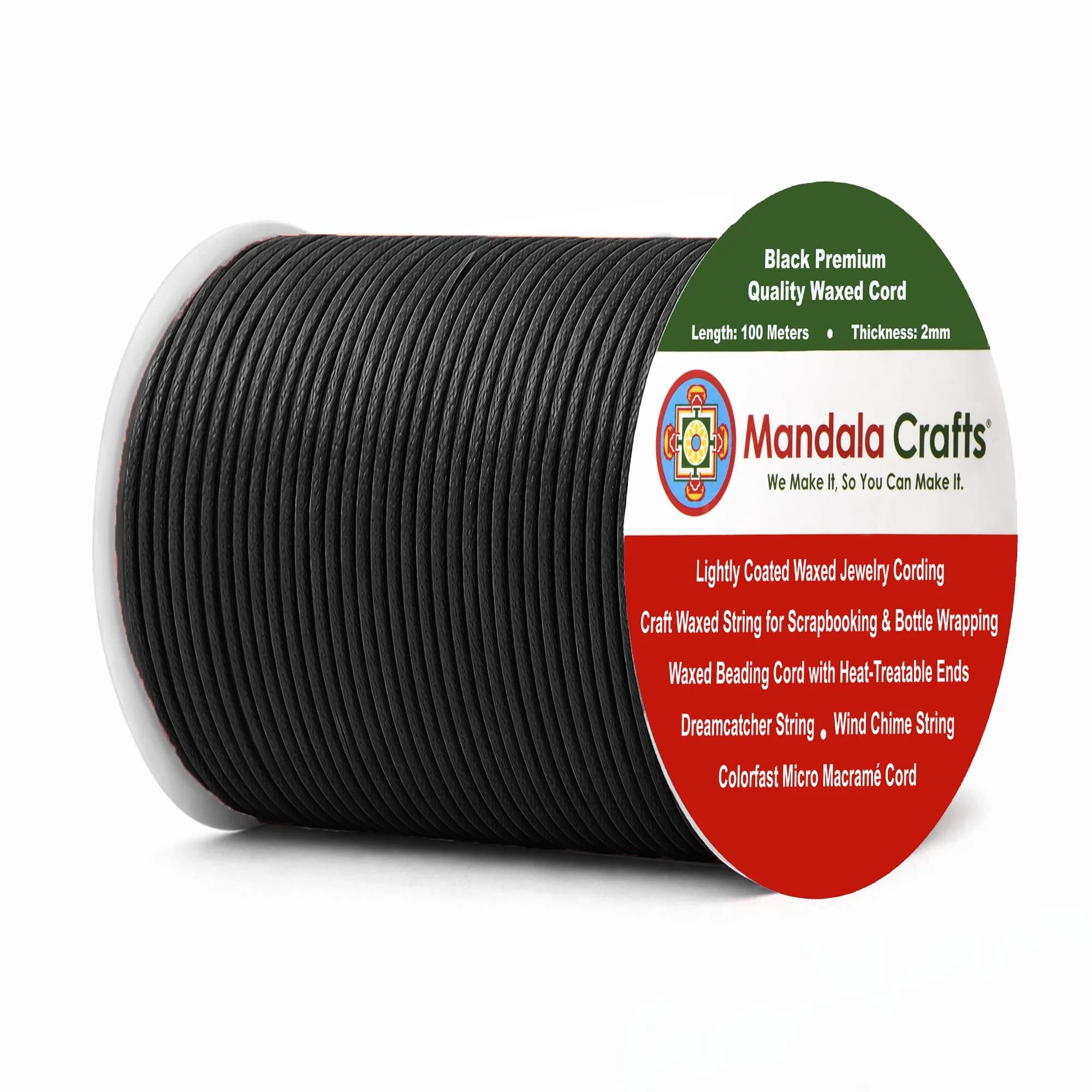 Mandala Crafts 1mm Lime Green Cotton Waxed Cord 327 ft (109 Yards) | Jewelry Making, Knotting, Accessory Assembly — Black