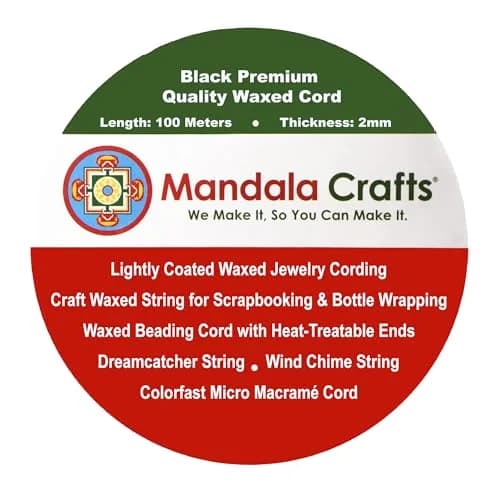 Mandala Crafts Black Waxed Cotton Cord 2mm Diameter 109 Yards | Durable Jewelry Making Thread for Bracelets & Necklaces thumbnail 8