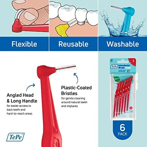 TePe Interdental Brush Angle Red 0.5 mm (6-Pack) | Angled Dental Brush for Extra-Small Gaps thumbnail 5