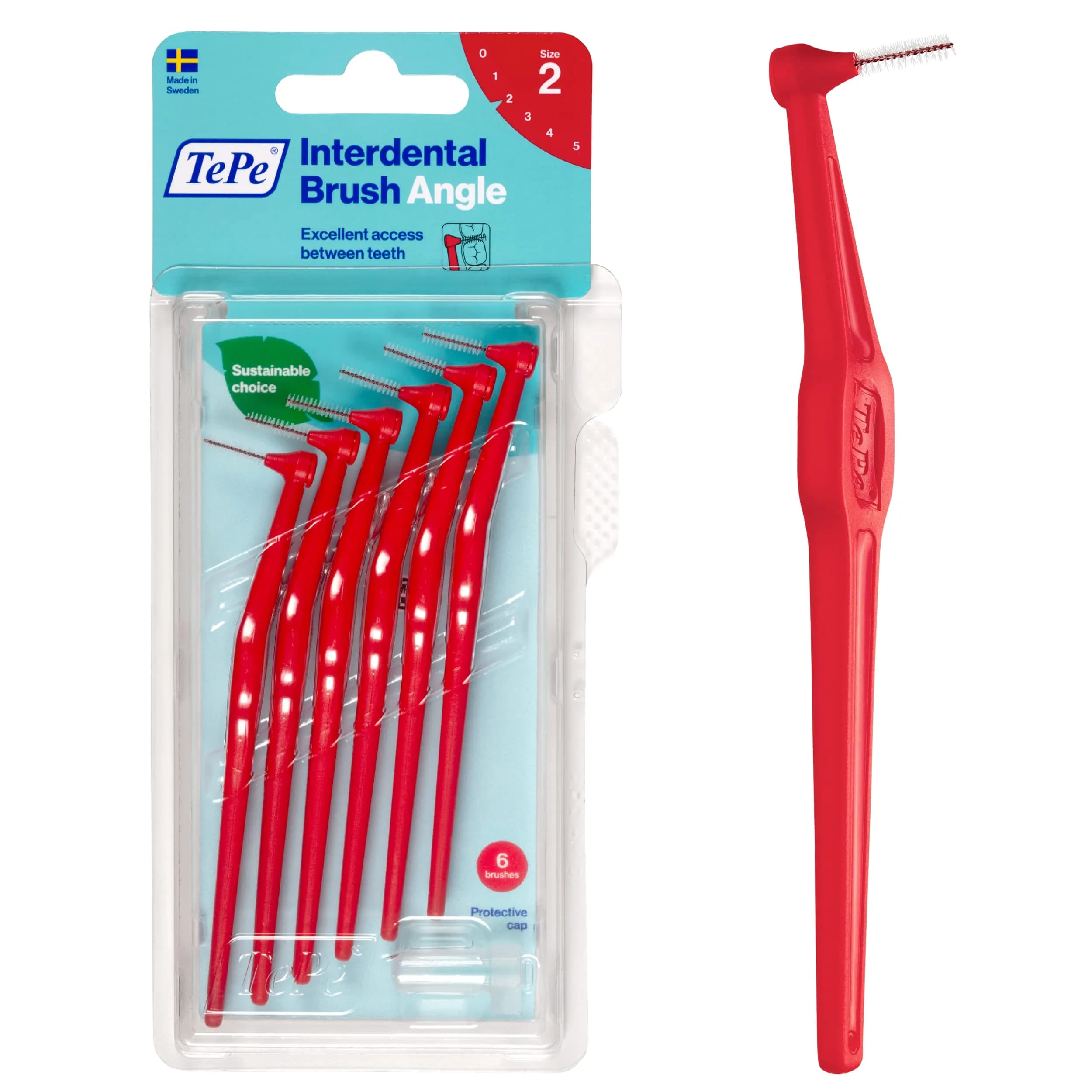 TePe Interdental Brush Angle Red 0.5 mm (6-Pack) | Angled Dental Brush for Extra-Small Gaps - main product image