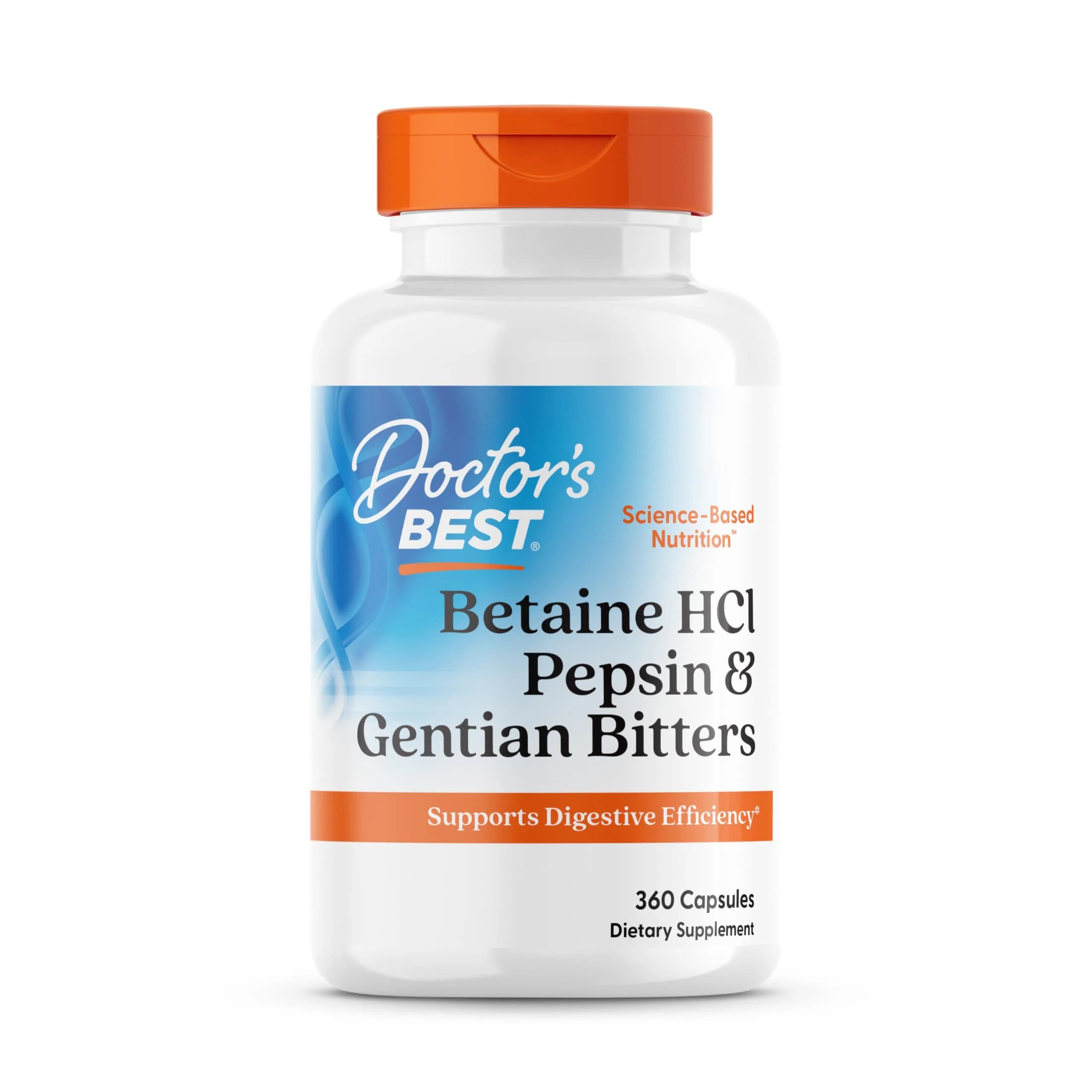 Doctor's Best Betaine HCl Pepsin & Gentian Bitters Supplement, 360 Capsules | Digestive Enzymes Support