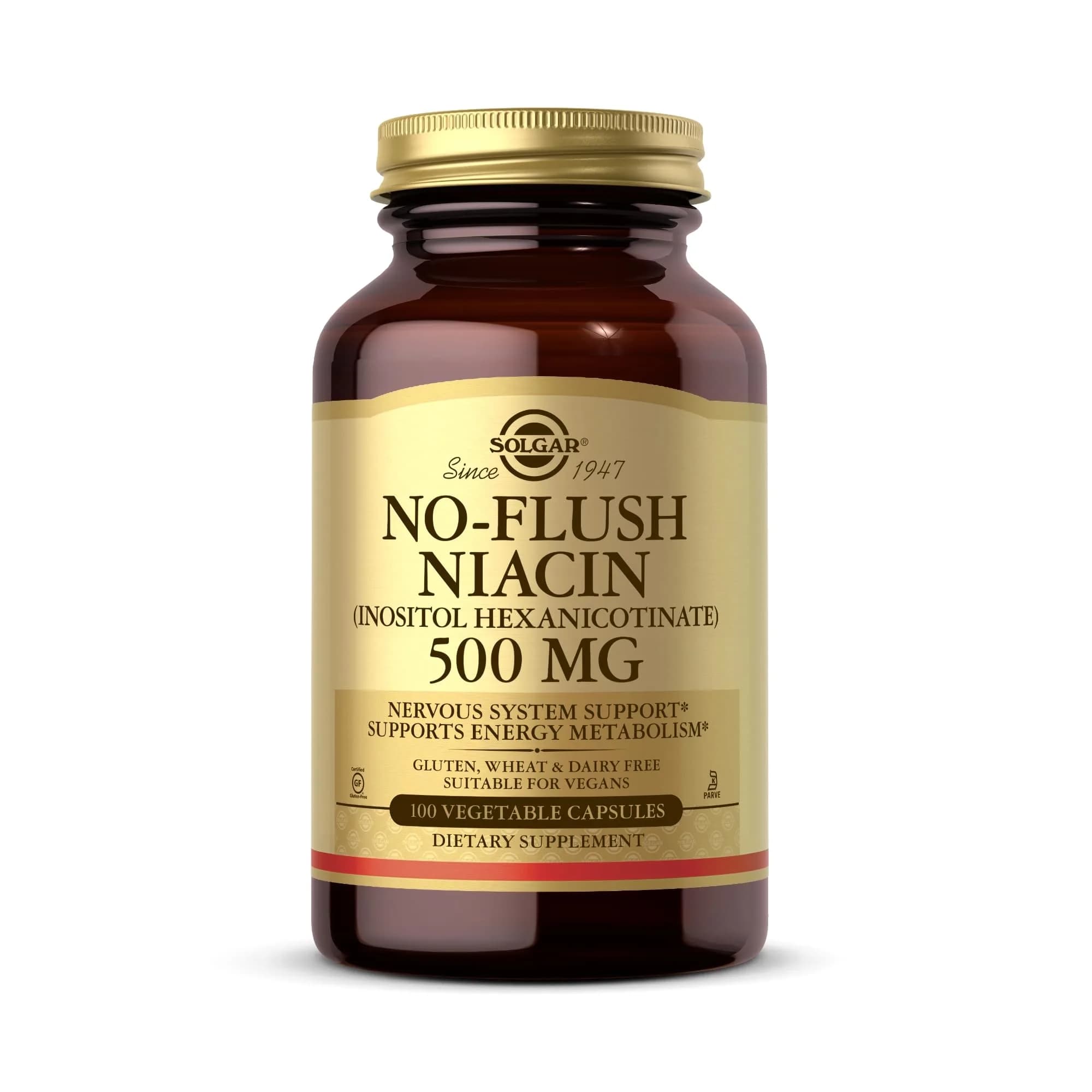 Solgar No-Flush Niacin 500mg | Supports Energy & Nervous System | Vegan, Gluten-Free