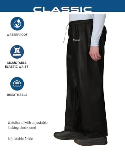 FROGG TOGGS Men's Classic Pro Action Waterproof Breathable Rain Pant, Black, Medium | Lightweight, Breathable & Waterproof for Outdoor Activities thumbnail 3