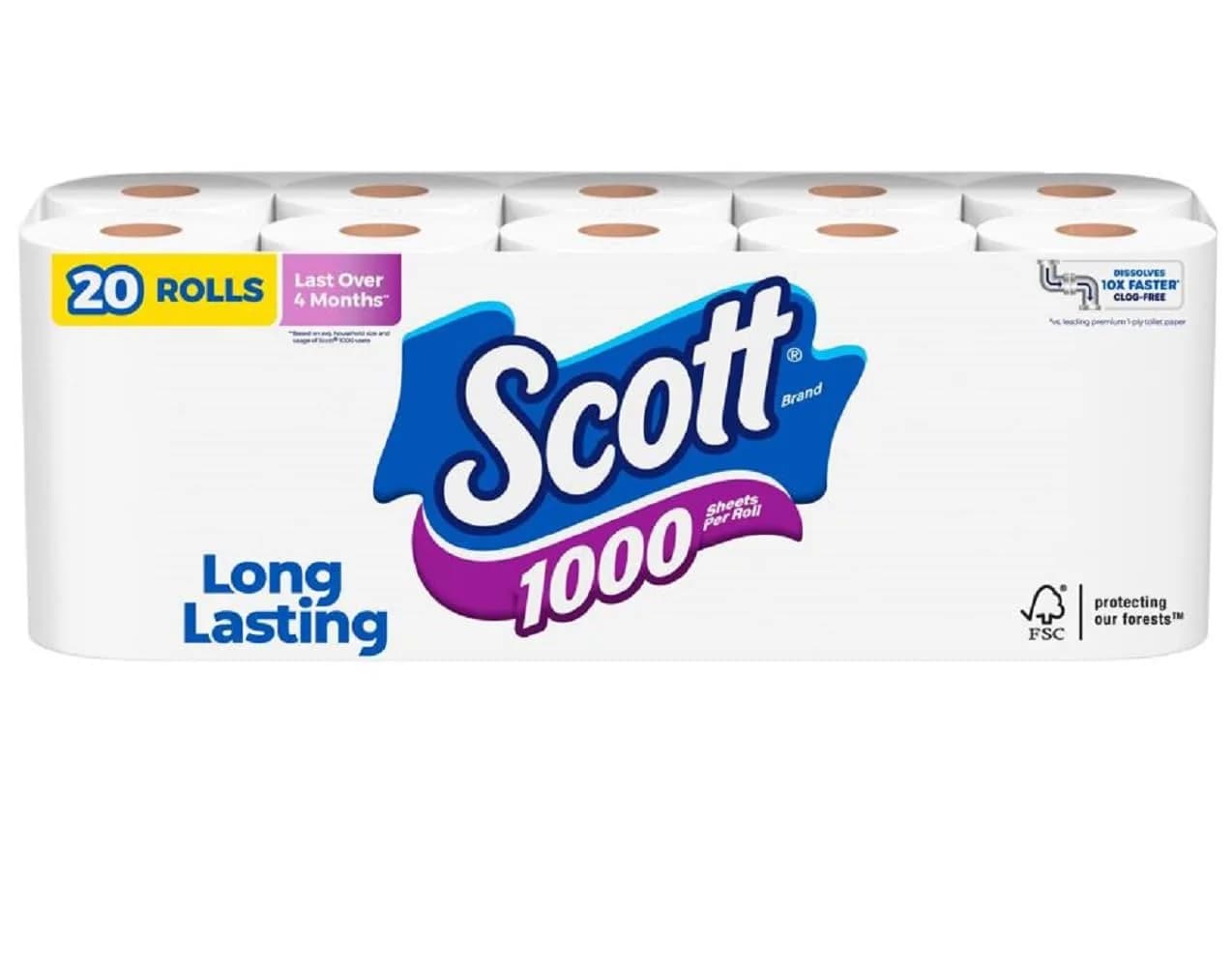 Scott 1000 Toilet Paper Rolls | Septic-Safe, 1-Ply Tissue for Indian Homes - main product image