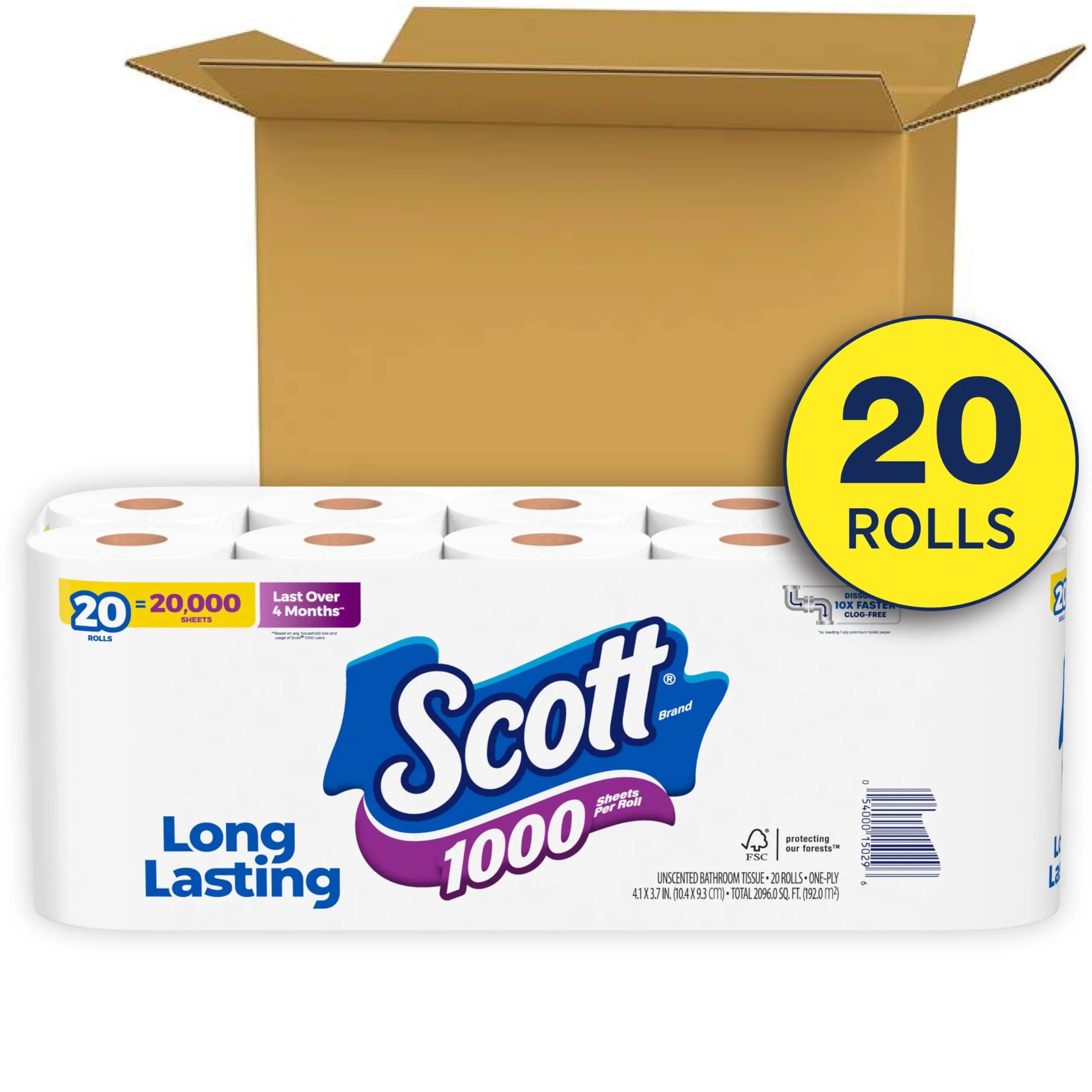 Scott 1000 Toilet Paper Rolls | Septic-Safe, 1-Ply Tissue for Indian Homes - view 2
