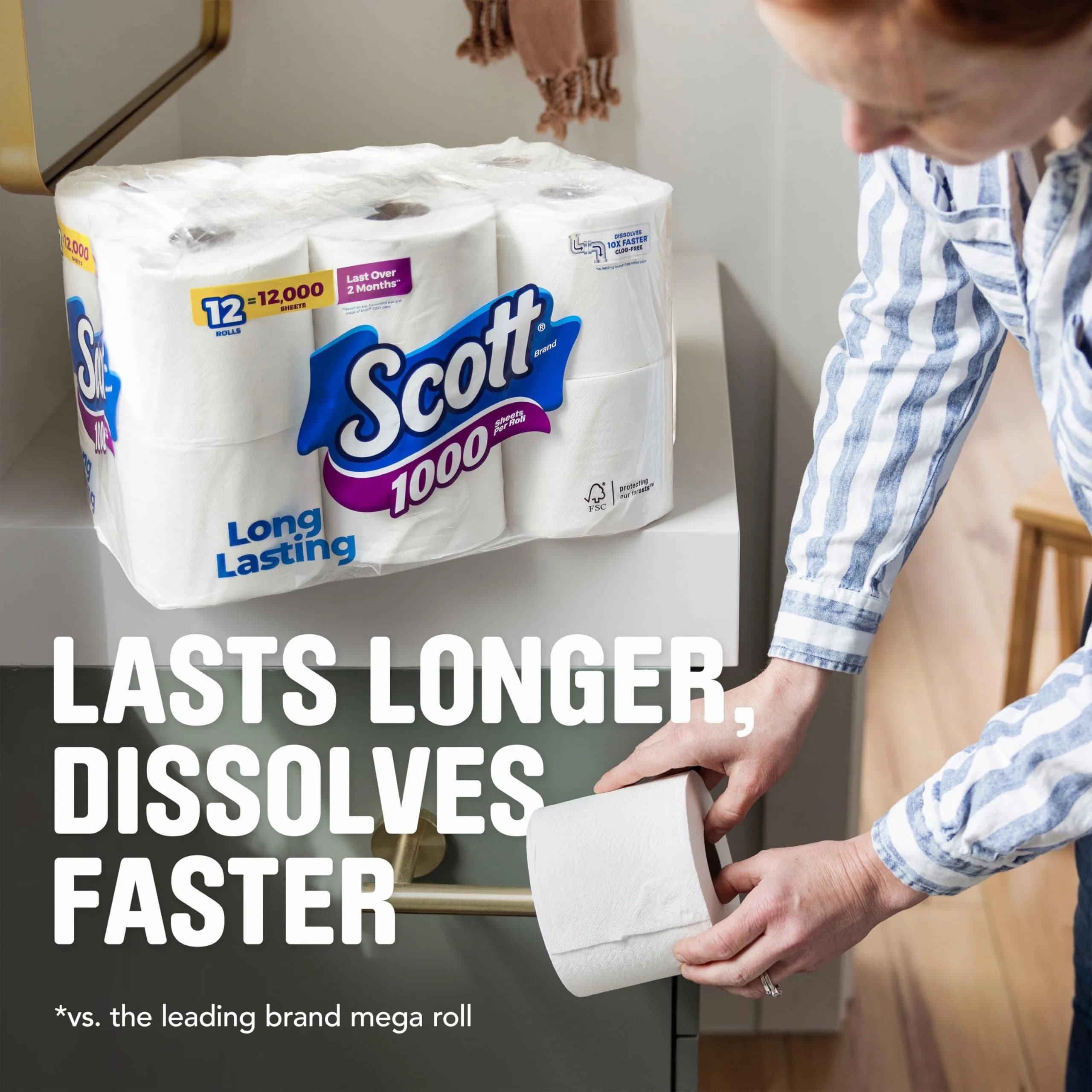 Scott 1000 Toilet Paper Rolls | Septic-Safe, 1-Ply Tissue for Indian Homes - view 4