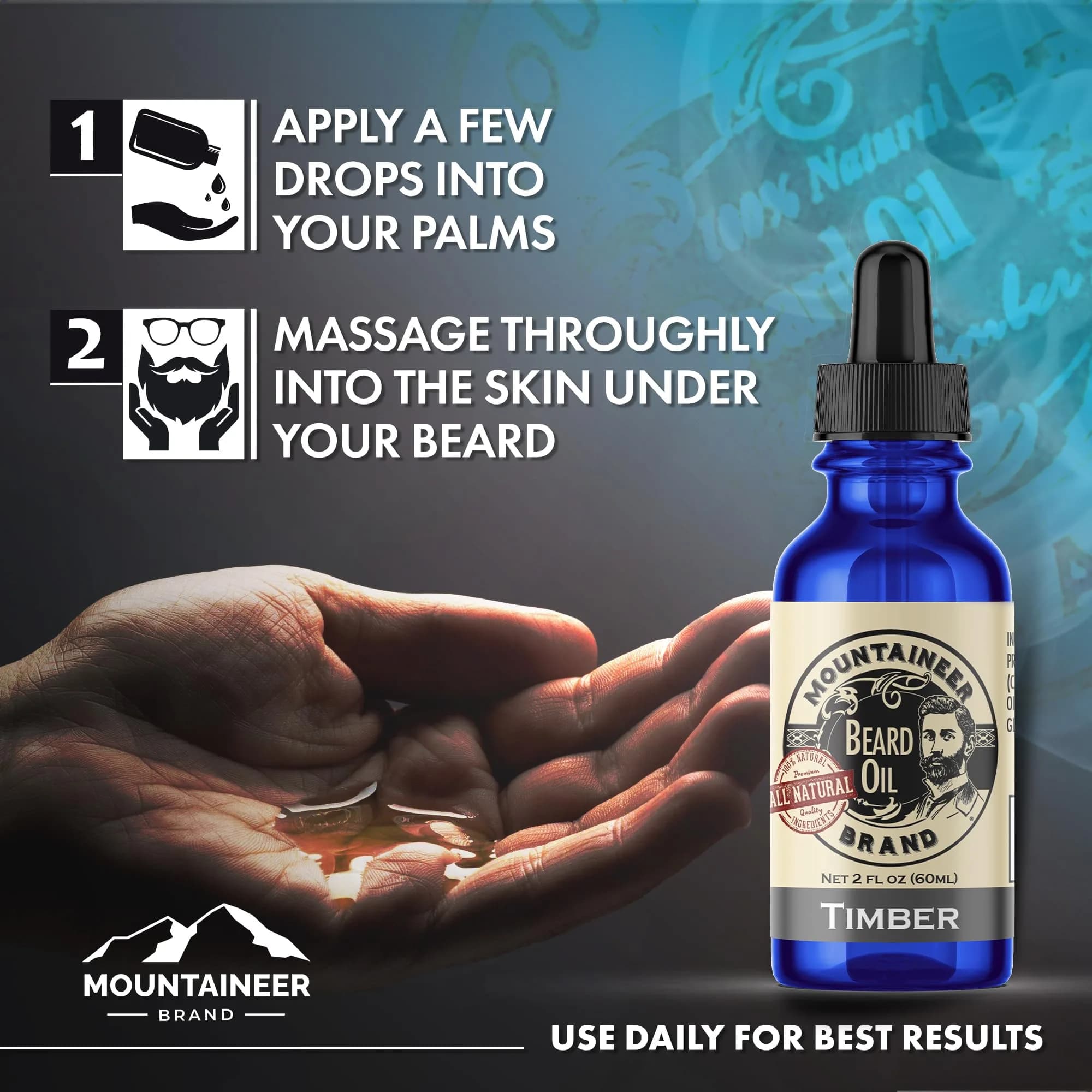 Mountaineer Brand Natural Beard Oil with Timber Scent 60ml (2 Fl Oz) | Hydrates, Moisturises, Softens & Conditions for Beard Growth - view 4