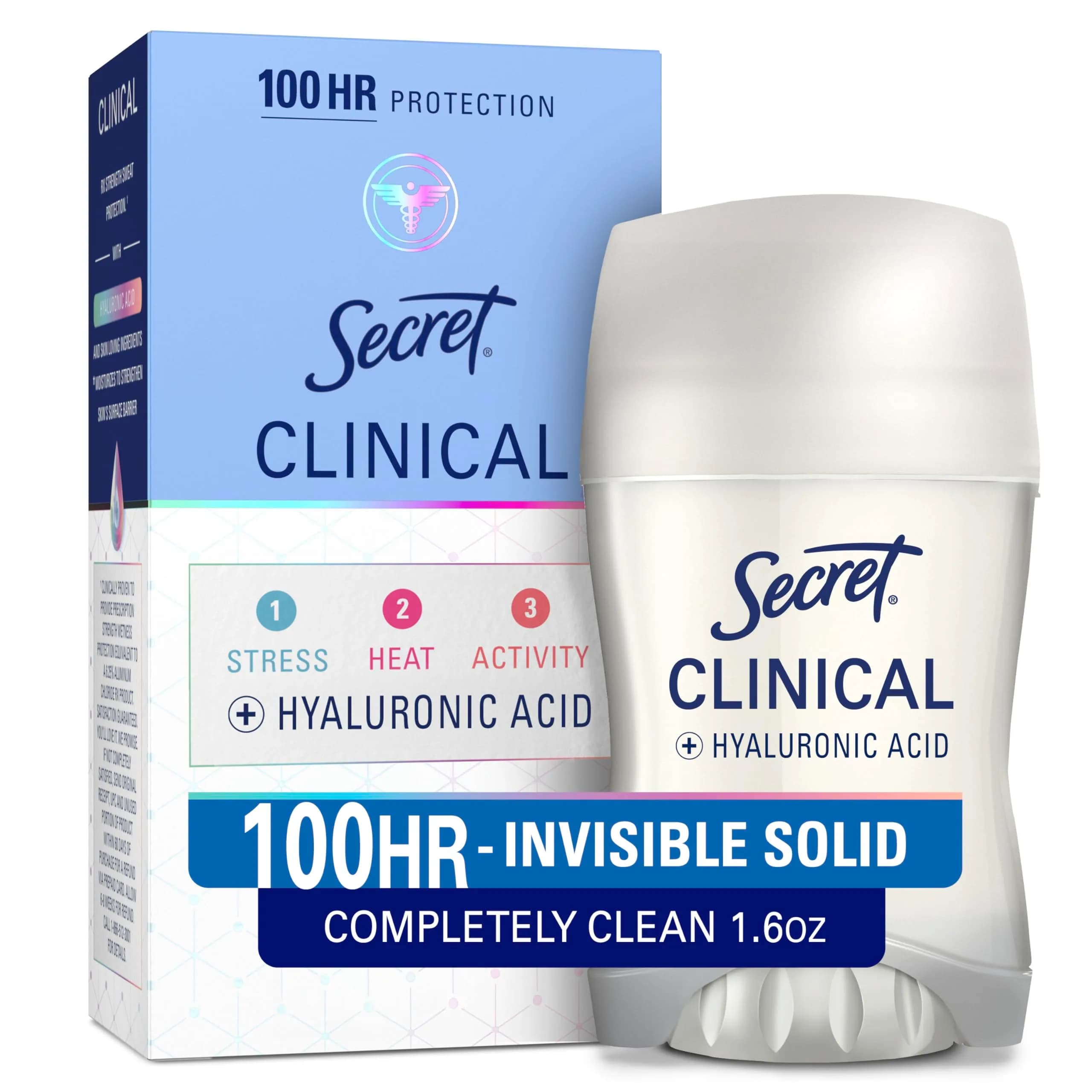 Secret Clinical Strength Invisible Solid Antiperspirant Deodorant for Women 1.6 oz (45.3 g) | 100-Hour Stress & Odor Protection - main product image