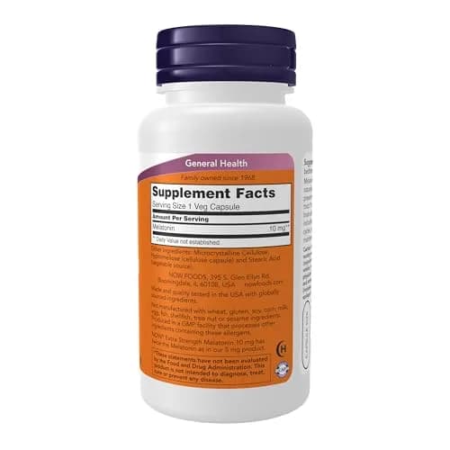 NOW Supplements Melatonin 10 mg | Extra Strength Sleep Support, Vegan, Non-GMO, 100 Veg Caps thumbnail 2