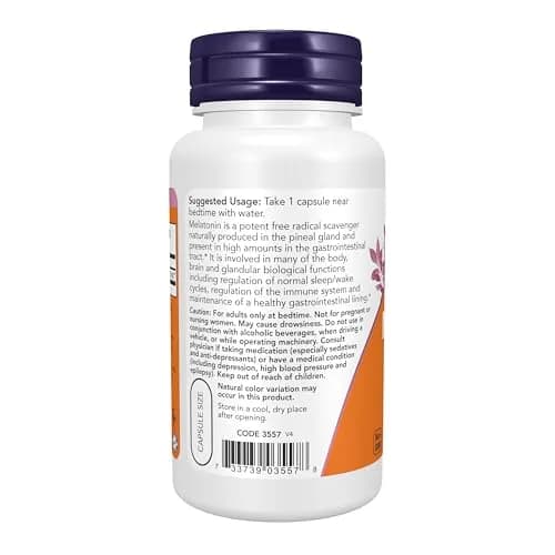 NOW Supplements Melatonin 10 mg | Extra Strength Sleep Support, Vegan, Non-GMO, 100 Veg Caps thumbnail 3