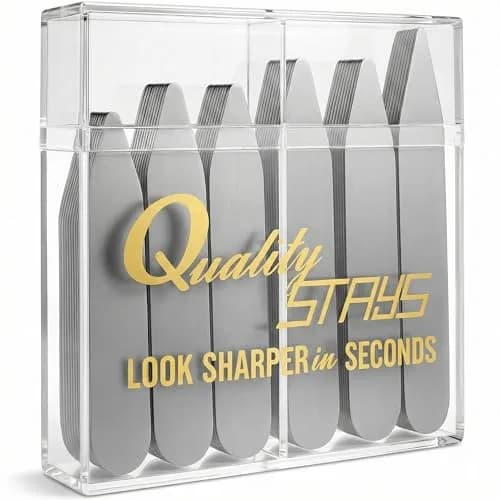Quality Stays Metal Collar Stays 52-Piece Set with Storage Case | Stainless Steel Dress Shirt Collar Inserts thumbnail 1